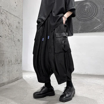 Уличная одежда, Мужские шаровары, Уличные черные брюки с широкими штанинами, брюки для бега в стиле хип-хоп, Брюки-карго с боковыми карманами, Оверсайз 6XL