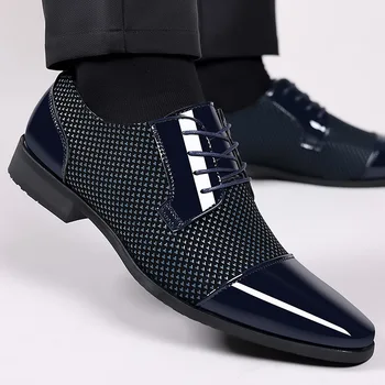 Классические мужские модельные туфли WTEMPO, мужские оксфорды, туфли из лакированной кожи, вечерние кожаные туфли на шнуровке, обувь для свадебной вечеринки, обувь для мужчин