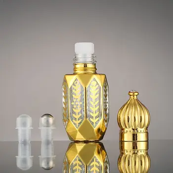 Роскошный золотой флакон духов многоразового использования объемом 6 мл, Стеклянный флакон эфирного масла в рулоне, Пустой контейнер для образцов косметики