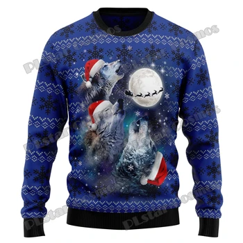 Рождественский свитер Wolf Moon с 3D-принтом, Модный мужской уродливый Рождественский свитер, Зимний повседневный вязаный пуловер Унисекс, свитер MYY11