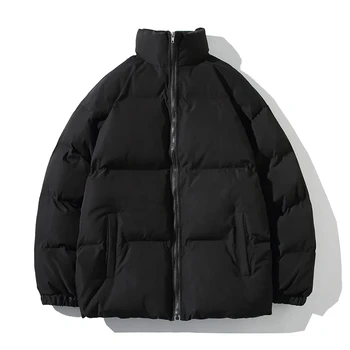 Y2K Черная зимняя куртка оверсайз, мужские парки, утепленное теплое пальто, мужские и женские однотонные куртки-стеганки с воротником-стойкой, уличная одежда 5XL