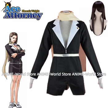 Аниме Ace Attorney Mia Косплей костюм Косплей Костюм на заказ любого размера Униформа Парик на Хэллоуин