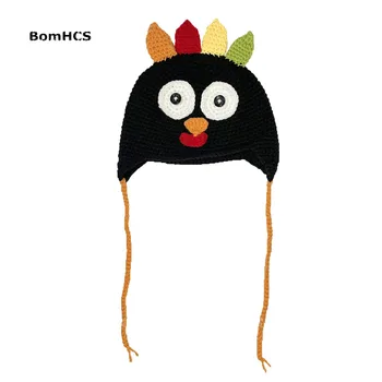 BomHCS Индейка на день благодарения ручной вязки, шапочка-бини с косичками, реквизит для фотосъемки (подходит для 6-24 месяцев)