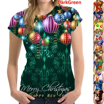 Женская модная рождественская футболка с коротким рукавом и круглым вырезом, рождественский подарок с 3D принтом