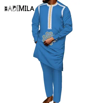 Мужские комплекты брюк из 2 предметов, костюмы для вечеринок в стиле дашики, вышитые повседневные мужские комплекты с длинным рукавом и брючным костюмом, африканская мужская одежда