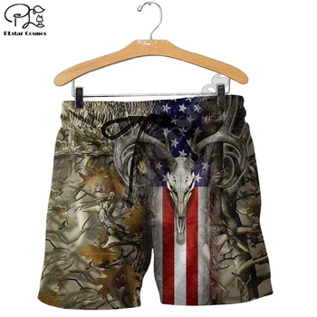 Мужские шорты для охоты на оленя с 3D принтом черепа, летние быстросохнущие пляжные шорты с флагом США, женские шорты с эластичной резинкой на талии, свободная мода