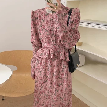Vestidos De Mujer, винтажные Французские халаты, кружевной воротник, платье с цветочным рисунком, Корейская мода, элегантные Новые платья для женщин 2024