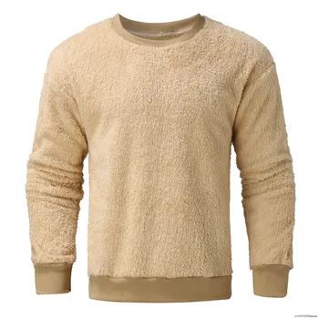 Мужской пушистый пуловер, повседневная толстовка из овечьего плюша, верхняя одежда с длинными рукавами, осенние толстовки, Базовый повседневный пуловер, винтажная одежда
