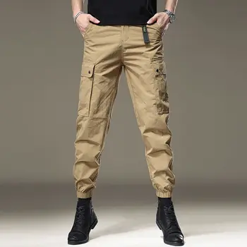 2023 Мужские брюки-карго Летние Рабочие брюки с эластичной талией, Свободные повседневные брюки с несколькими карманами, Брюки для занятий спортом на открытом воздухе A69