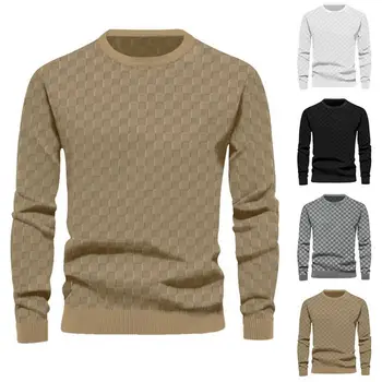 Топ, пуловер с длинным рукавом в клетку, мужская футболка свободного кроя с эластичными манжетами, весенне-осенний топ из плотной мягкой ткани, уютный