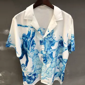 Рубашка с абстрактным художественным портретным рисунком, Повседневная мужская рубашка с коротким рукавом, уличная одежда, летняя рубашка Camisa Masculina Moda Hombre