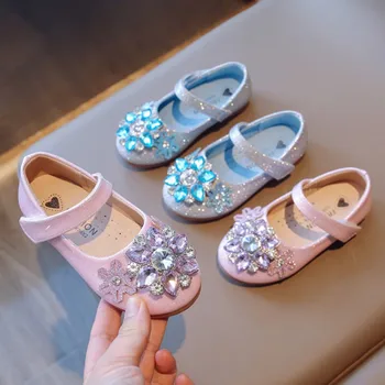 Новая детская обувь для выступлений, кожаная обувь со стразами для девочек, обувь для танцевального шоу Mary Janes Bling Princess для малышей 337R