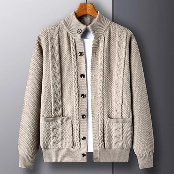 Высококачественная модная мужская вязаная куртка из жаккарда в стиле ретро 2023, осень/зима, новый корейский повседневный однотонный свитер, кардиган, пальто