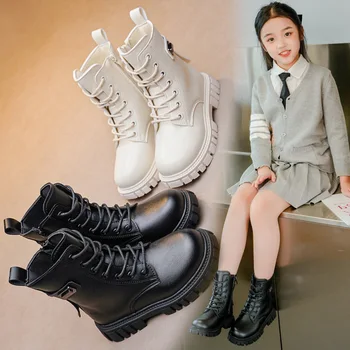 Новинка 2024 года, Демисезонные Кожаные Тонкие Ботинки Для Маленьких Детей, Модная обувь На Мягкой Подошве Для девочек, Нескользящие Повседневные Короткие Ботинки Для мальчиков