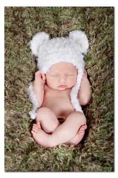 бесплатная доставка, Реквизит для фотосъемки новорожденных крючком, шапка для новорожденных, Шапка с изображением белого медведя из мультфильма, шапка для новорожденных мальчиков или девочек крючком 0-3 м