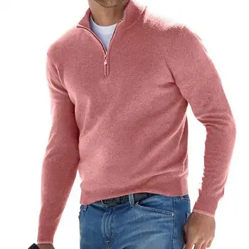 Осенне-зимний мужской свитер, пуловер на молнии с длинным рукавом, теплый облегающий топ