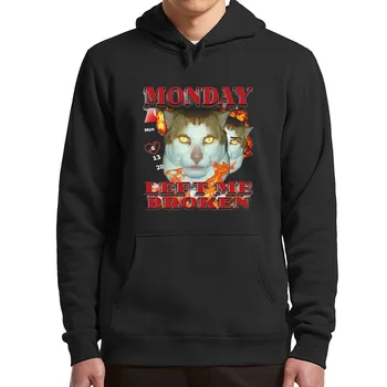 Толстовки Monday Left Me Broken Cat Meme Harajuku Y2k с графическим рисунком, повседневный мягкий пуловер унисекс для мужчин и женщин