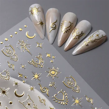 2/4 листа золотых 3D наклеек для ногтей Полые наклейки Смешанные дизайны Клейкие цветочные наконечники для ногтей Украшения Салонные аксессуары