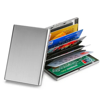 Держатель для карт для мужчин, блокирующий RFID, алюминиевый металлический тонкий кошелек, сумка для денег, держатель кредитной карты с защитой от сканирования, тонкий чехол