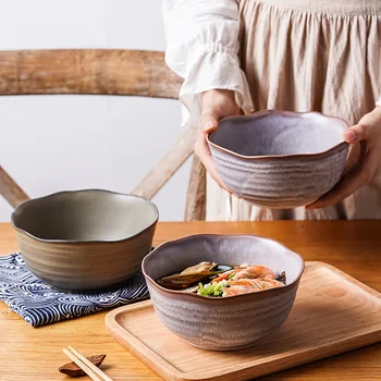 Японская керамическая миска для лапши ЛингАо, миска для рамена, удобная миска для лапши, большая салатница, Бытовая миска для обжига лапши, глазурь Lotus mo