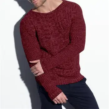 Мужской свитер осень и зима Новая Европа и Соединенные Штаты сплошной цвет с круглым вырезом мода повседневная свитер большого размера