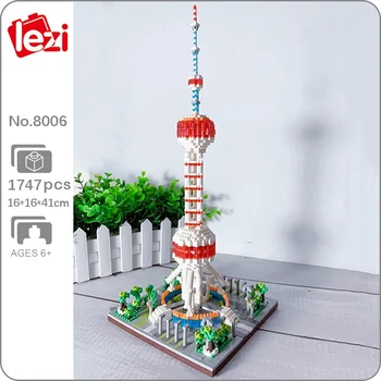 Lezi 8006 World Architecture Shanghai Oriental Pearl Телебашня Квадратная Мини Алмазные блоки Кирпичи Строительная игрушка для детей Без коробки