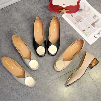 Женские модельные туфли Плюс Размер 34-42, туфли-лодочки на среднем каблуке с квадратным носком, золотые туфли на каблуках, женские круглые металлические туфли-лодочки на низком каблуке