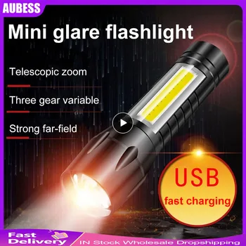 Мини-USB-зарядка светодиодный фонарик высокой мощности, портативный, с сильным увеличением света, фонарь для кемпинга на открытом воздухе, водонепроницаемые фонари