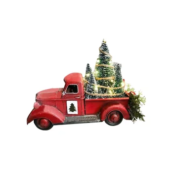 Рождественский декор красного грузовика, плантатор из смолы на ферме, Украшения с подсветкой, Красный грузовик с мини-рождественской елкой