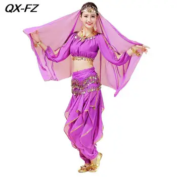 Хит продаж, комплект индийского танцевального костюма, женский топ с длинным рукавом + штаны для танца живота, арабский костюм для выступлений на Хэллоуин