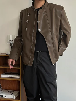 Модный мужской Блейзер в корейском стиле с кожаной хлопчатобумажной подкладкой, Оригинальный Стильный жакет высокого качества