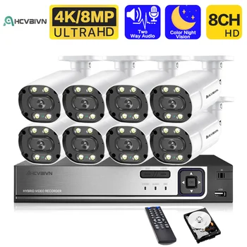 Комплект Двусторонней Аудиосистемы безопасности POE 4K NVR Kit Outdoor Color Night Vision IP Камера видеонаблюдения System Set 8MP XMEYE