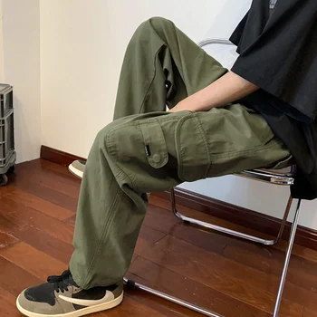 Военные зеленые мужские брюки-карго с прямой трубкой, уличная одежда, мужские штаны для бега в стиле хип-хоп, свободные брюки