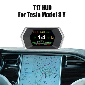 Автомобильный Умный Датчик HUD Head Up Display T17 Light Prompt Safety Alarm Время Вождения Спидометр ЖК-Экран Для Tesla Model 3 Y