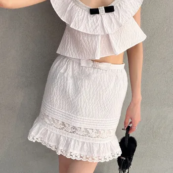 Совершенно новая модная мини-юбка с кружевным бантом, облегающая половину тела, Черные, белые короткие юбки трапециевидной формы в виде рыбьего хвоста, летняя модная одежда 2023 года.
