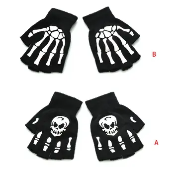 Детские светящиеся перчатки с черепом-скелетом на половину пальца, светящиеся в темноте, вязаные варежки без пальцев, костюм для косплея.