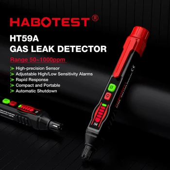 Детектор утечки природного газа HABOTEST HT59A со звуковой и визуальной сигнализацией, портативный Ручной детектор утечки горючего газа для дома