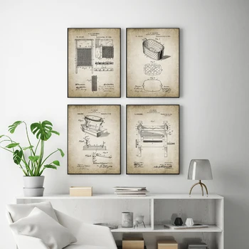 Украшение стен прачечной Винтажное Белье Патентные плакаты и принты Корзина для белья Ретро настенные рисунки Картины на холсте