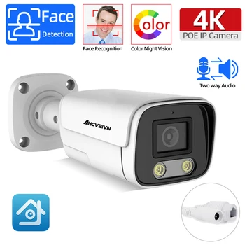 Интеллектуальное распознавание лиц с искусственным интеллектом 8-мегапиксельная IP-камера POE с двусторонним аудио, цветным ночным видением, наружная водонепроницаемая камера видеонаблюдения для домашней безопасности