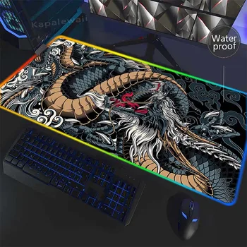 Dragon RGB Противоскользящий коврик для мыши, Большая игровая клавиатура, настольный коврик для ноутбука, Водонепроницаемый коврик для мыши, Светодиодный светящийся настольный ковер 400x900