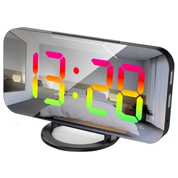 Цифровой будильник RGB для спальни, 6,5-дюймовый HD и зеркальный дисплей с 4 сменными цветами RGB и 7 обычными цветными цифрами